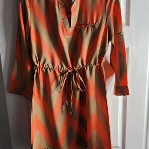 Truth Orange and Tan Chevron Long Sleeve Dress